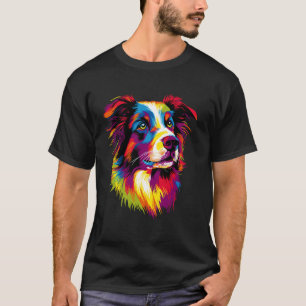 Camiseta Border Collie Pop Art Colores Arcoíris Colorido Bo