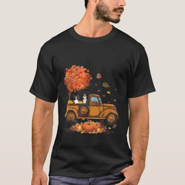 Camiseta Border Collie Pumpkins Truck Autumn Leaf Fall than (Anverso)