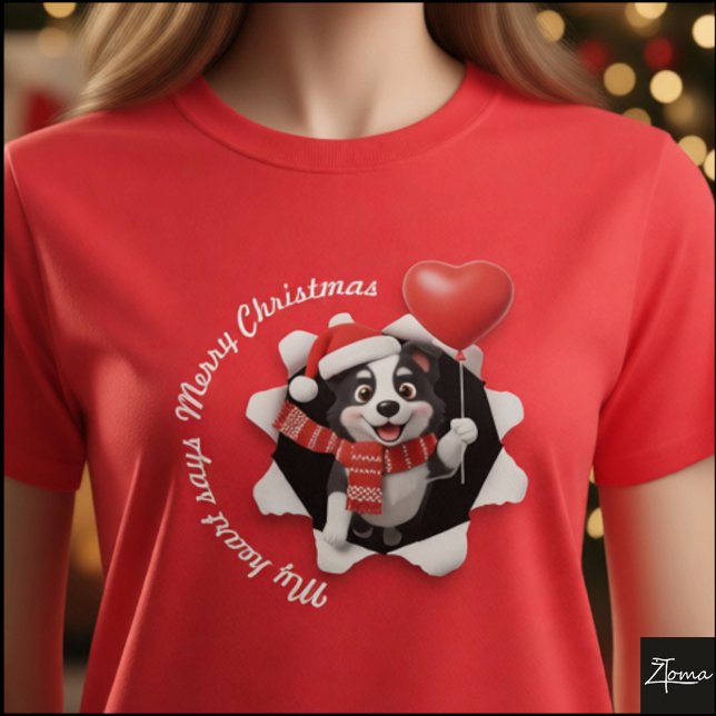 Camiseta Border Collie Puppy Christmas Heart Scarf (Subido por el creador)