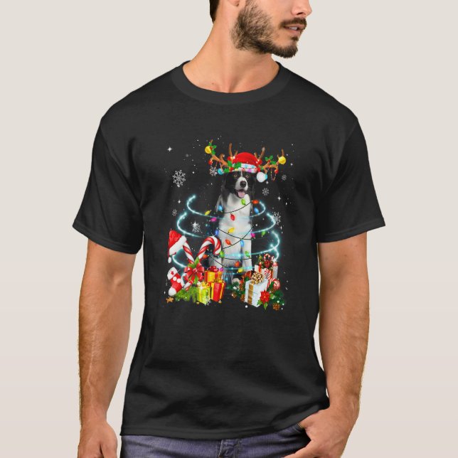 Camiseta Border Collie Reindeer Christmas Tree Lights Pajam (Anverso)