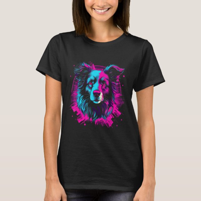 Camiseta Border Collie Retro Vaporwave Design (Anverso)