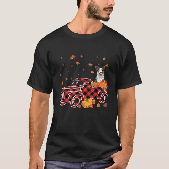 Camiseta Border Collie Riding Leopard Plaid Truck Thanksgiv (Anverso)