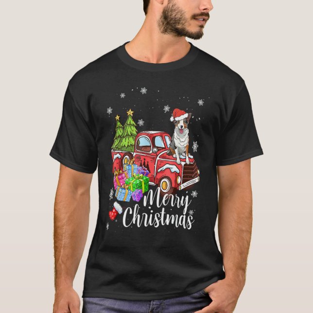 Camiseta Border Collie Riding Red Truck Xmas Merry Christma (Anverso)