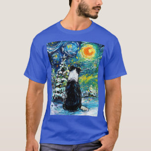 Camiseta Border Collie Starry Night Winter Snow Dog Art by