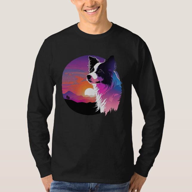 Camiseta Border Collie Synthwave 80s Retrowave Aesthetic (Anverso)