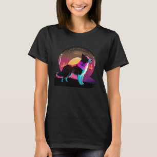 Camiseta Border Collie Synthwave Estética Retroonda de los 