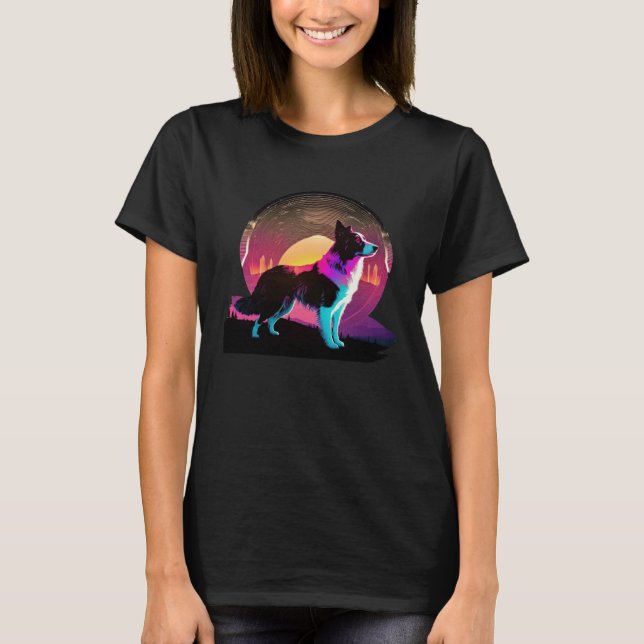 Camiseta Border Collie Synthwave Estética Retroonda de los  (Anverso)