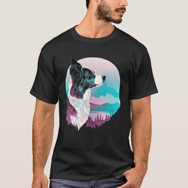 Camiseta Border Collie Vaporwave Retrowave Aesthetic (Anverso)