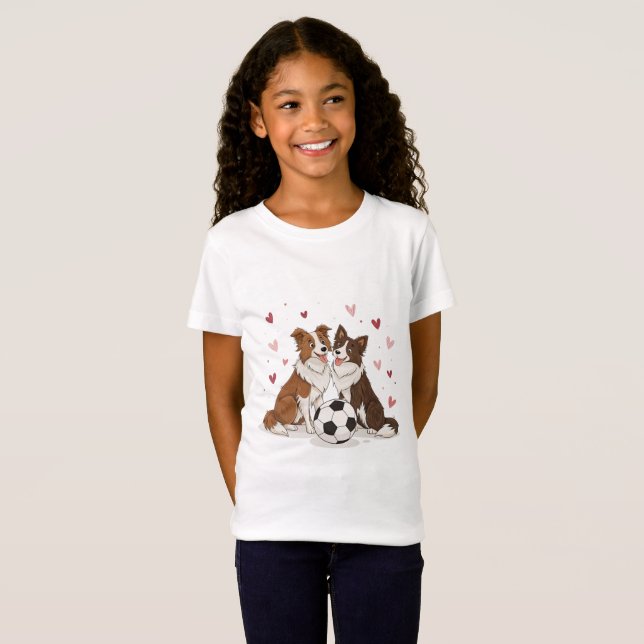 Camiseta Border Collies with soccer ball for Valentine's Da (Anverso completo)