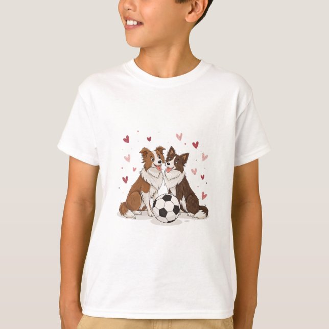 Camiseta Border Collies with soccer ball for Valentine's Da (Anverso)