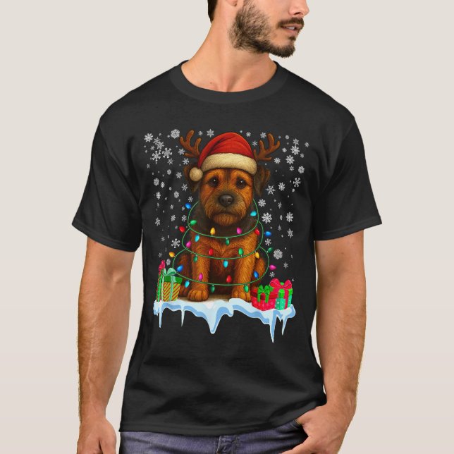 Camiseta Border Terrier Christmas Santa Hat Reindeer Pajama (Anverso)