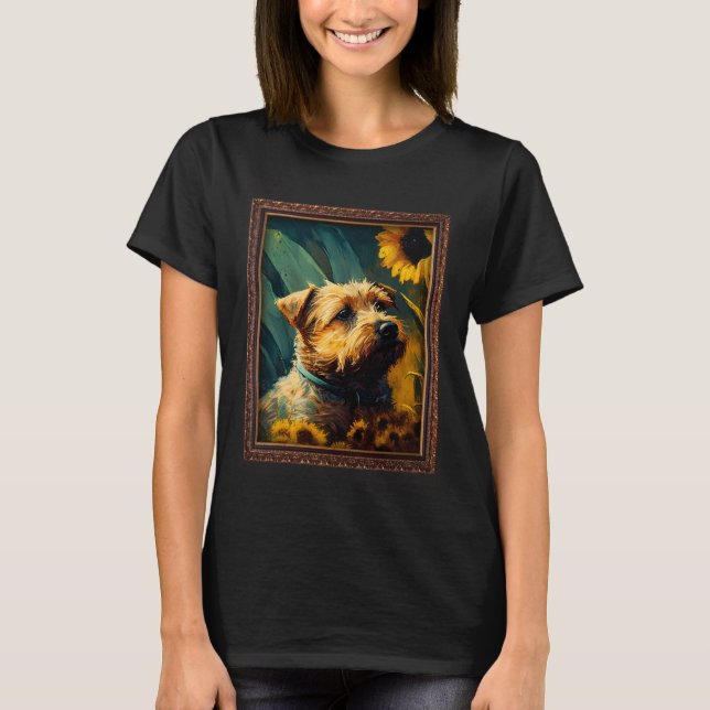 Camiseta Border Terrier Painting Sunflower Flower Mom Women (Anverso)