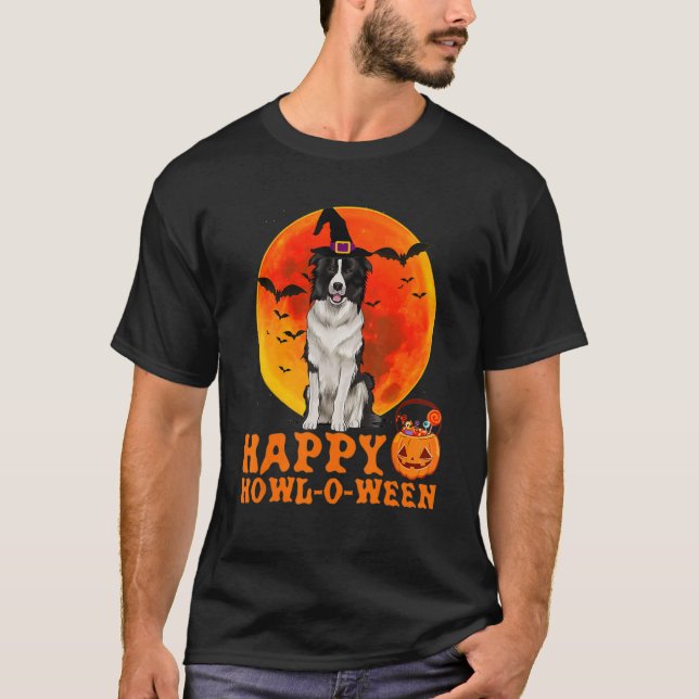 Camiseta Borders Collie Dog Halloween Happy Howl O Ween Do (Anverso)