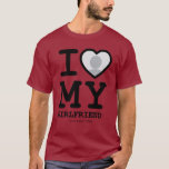 Camiseta Borgoña Red Black I Love My Girlfriend Photo Text<br><div class="desc">Crea tu propia camiseta borgoña roja, negra, amo a mi novia fotográfica con esta moderna y divertida plantilla de camisa que incluye una fresca foto de un serif con una pizarra y una foto de novia en un enorme corazón rojo. Añade tu propia foto, tu nombre o cualquier texto personalizado....</div>