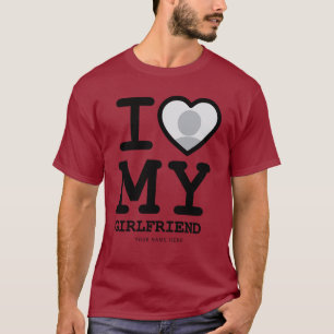 Camiseta Borgoña Red Black I Love My Girlfriend Photo Text