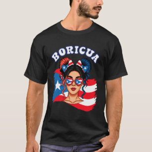 Camiseta Boricua Moño Desordenado Bandera Puertorriqueña Hi