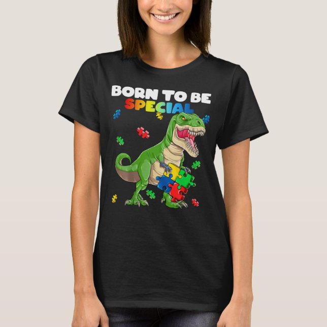 Camiseta Born Especial Trex Puzzle Dino Boys Autism Awarene (Anverso)