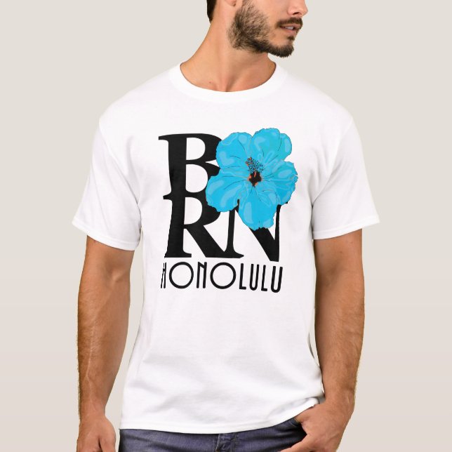 Camiseta BORN Honolulu Hawaii Blue Hibiscus (Anverso)