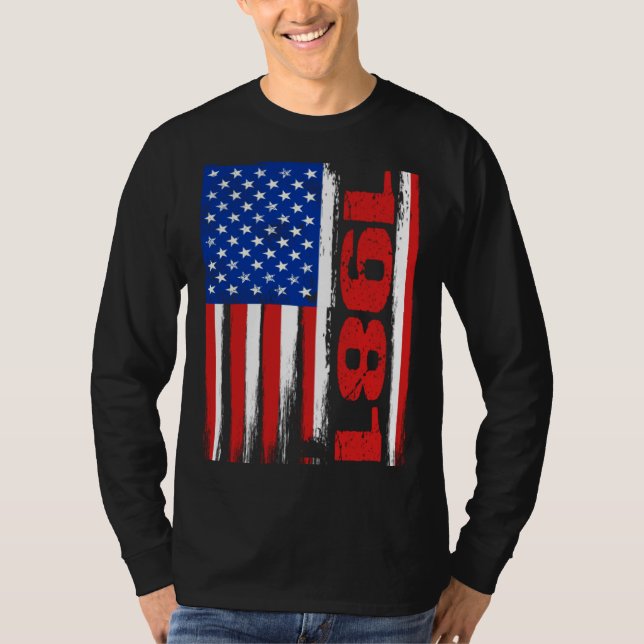 Camiseta Born in 1981 US Flag Patriotic Veterans Day 4th Of (Anverso)