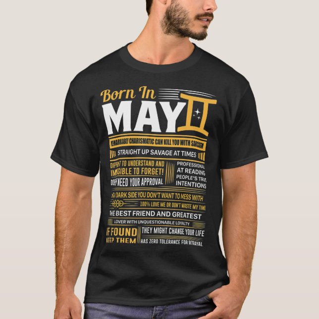 Camiseta Born In May Gemini Funny Birthday Gift (Anverso)