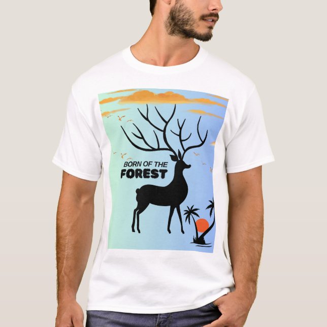 Camiseta Born of the Forest – Mystic Deer Silhouette Nature (Anverso)