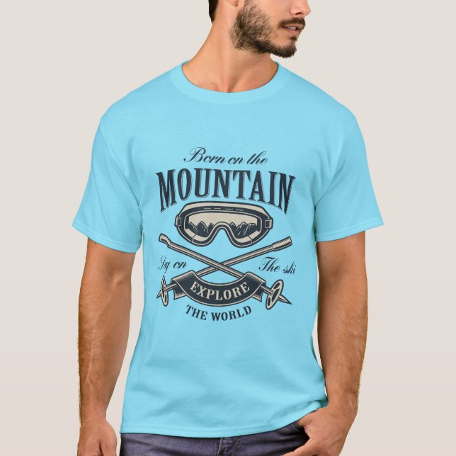 Camiseta Born on the Mountain Funny Skiing Design (Anverso)