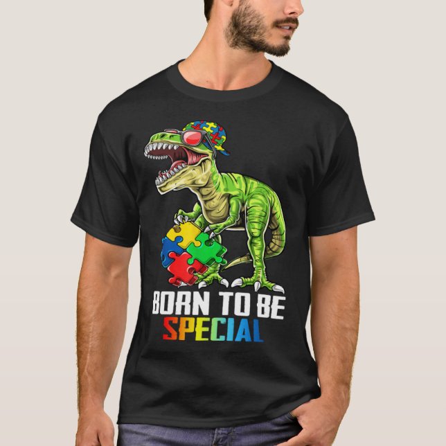 Camiseta Born Special Trex Puzzle Dino Boys Autism Awarenes (Anverso)