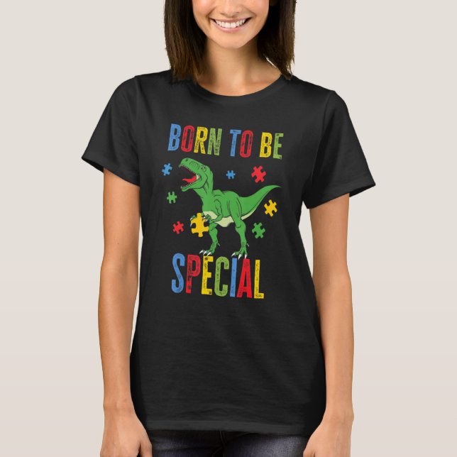 Camiseta Born To Be Special Trex Puzzle Dino Boys Autism Aw (Anverso)