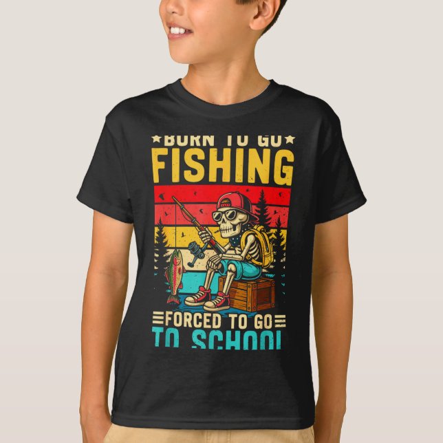 Camiseta Born To Go Fishing Forced School Funny Boys Kids M (Anverso)