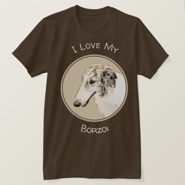 Camiseta Borzoi (Brindle plateado) Pintura original de arte (Anverso del diseño)