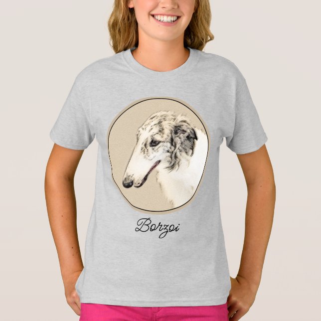 Camiseta Borzoi (Brindle plateado) Pintura original de arte (Anverso)