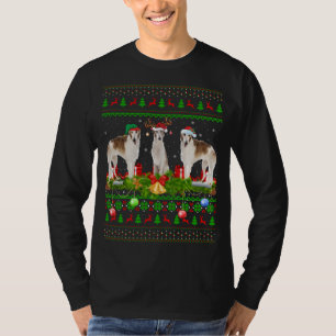 Camiseta Borzoi Dog Lover Xmas iluminando Santa Ugly Borzoi