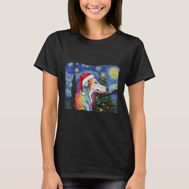 Camiseta Borzoi Santa Hat Navidades Stark Night Dog Art Pa (Anverso)