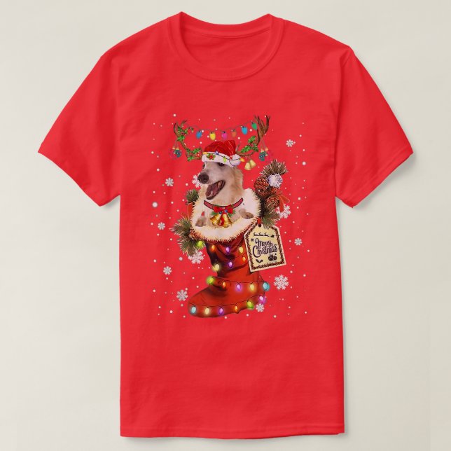 Camiseta Borzoi Xmas Boot Christmas Sock Winter Snow  (Diseño del anverso)
