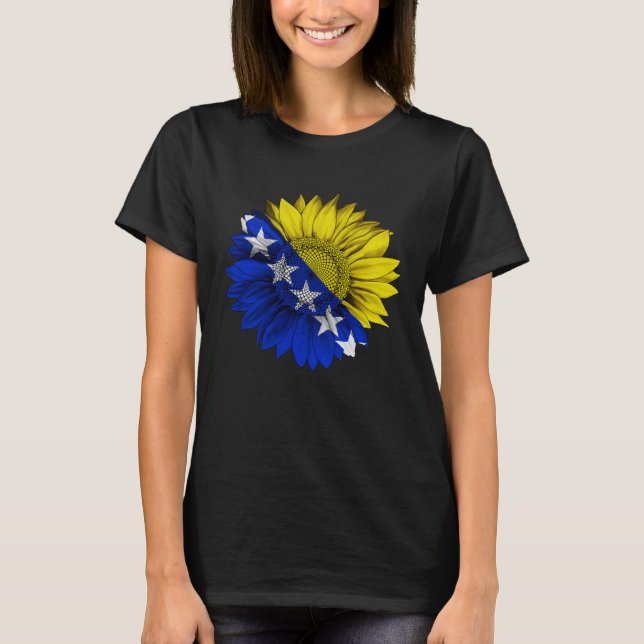 Camiseta Bosnia and Herzegovina Flag Sunflower Bosnian Root (Anverso)