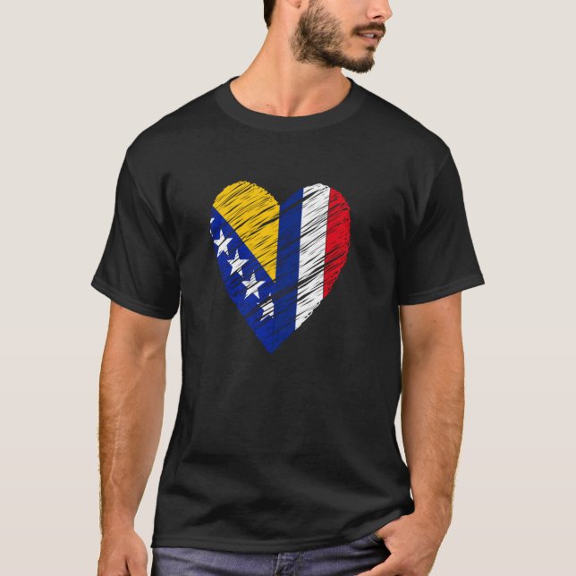 Camiseta Bosnia Francia Corazón Bandera Francesa Bandera Bo (Anverso)