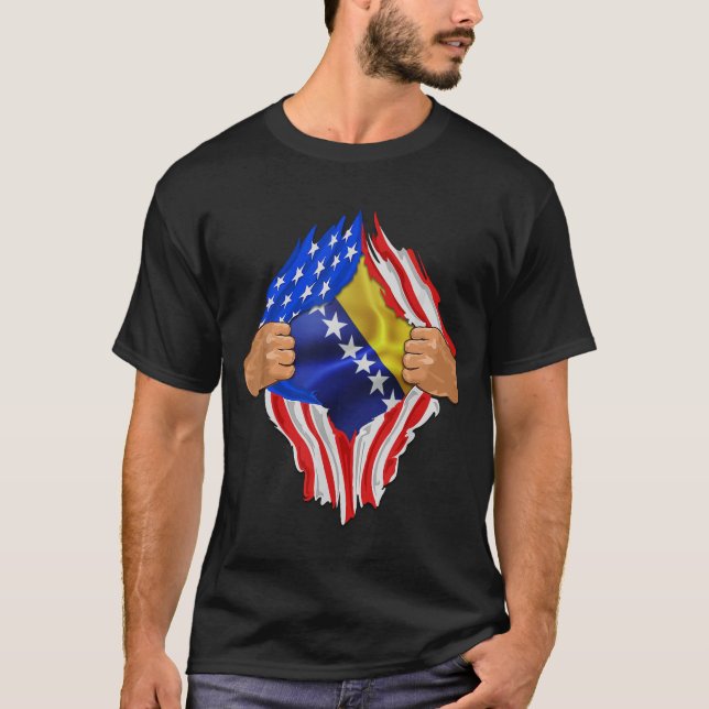 Camiseta Bosnia Roots Estados Unidos Bandera Patrimonio Bos (Anverso)