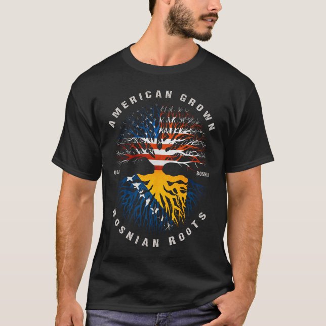 Camiseta Bosnio americano crece raíces en Bosnia Bandera (Anverso)