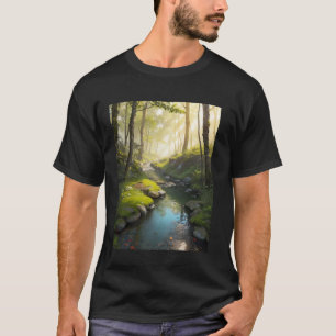 Camiseta Bosque Brook Árbol Roca Luz del Sol Musgo Hierba A