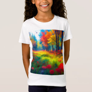 Camiseta Bosque con árboles y flores coloridos