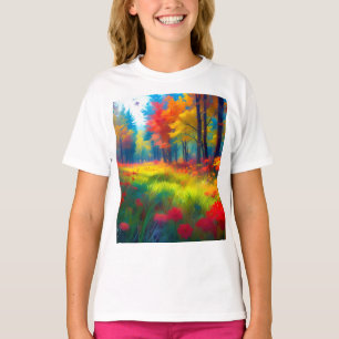 Camiseta Bosque con árboles y flores coloridos