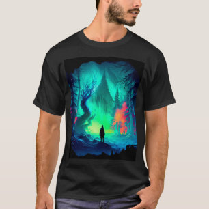 Camiseta Bosque de Hielo Mágico con Aurora Boreal en el Árt