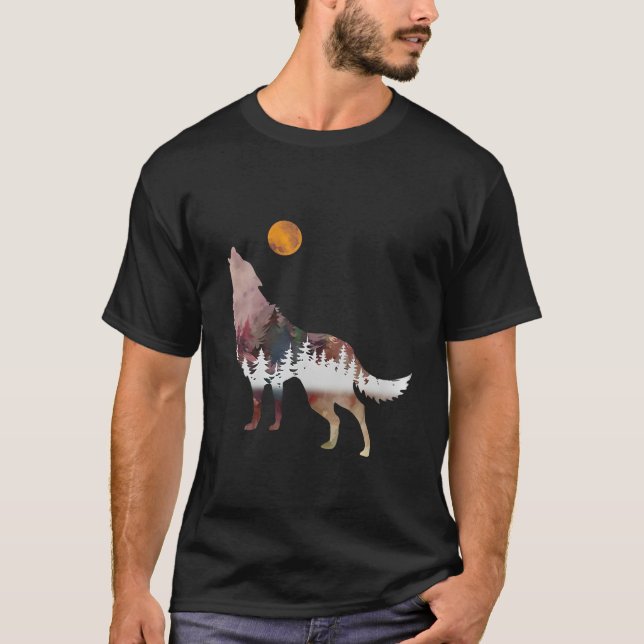 Camiseta Bosque de la Naturaleza del Lobo Caza de Camping a (Anverso)