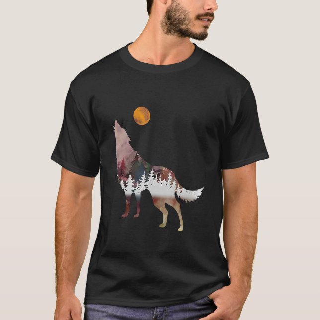 Camiseta Bosque de la Naturaleza del Lobo Caza de Camping a (Anverso)