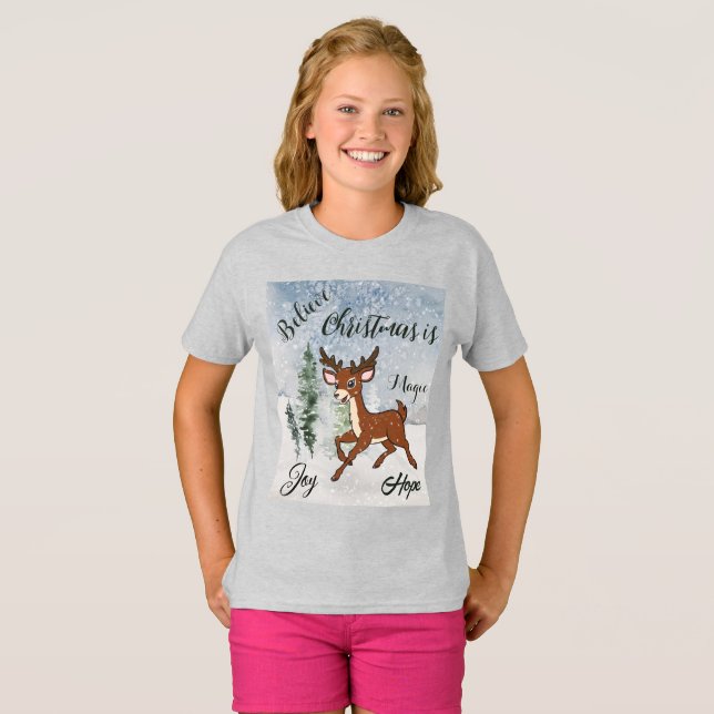 Camiseta Bosque de nieve con Navidades de venados (Anverso completo)