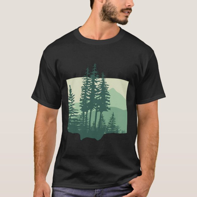 Camiseta Bosque De Pinos Y Montañas (Anverso)