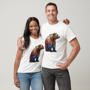 Camiseta Bosque de vidrio manchado de retrato animal de oso