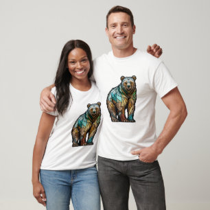 Camiseta Bosque de vidrio manchado de retrato animal de oso