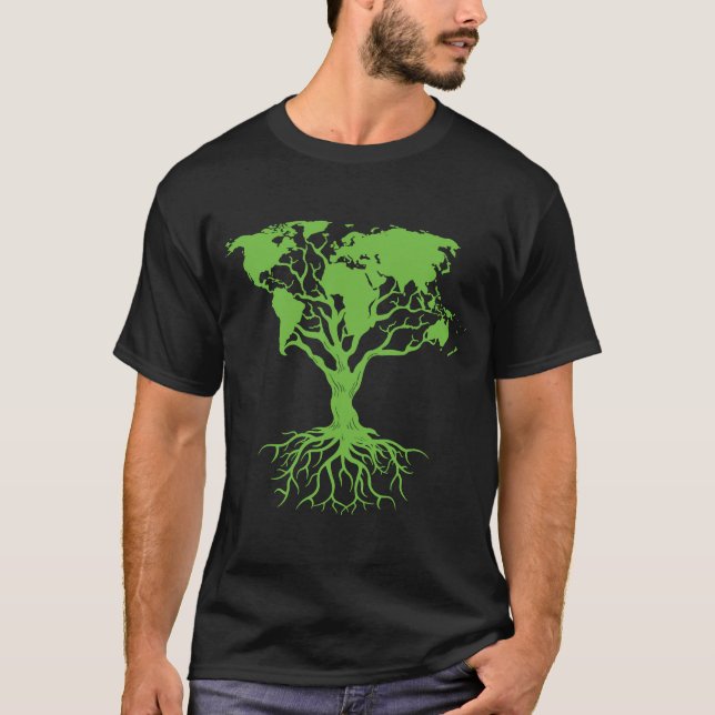 Camiseta Bosque del Árbol del Mapa Mundial Salvar el Terren (Anverso)
