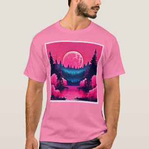 Camiseta Bosque del lago de fantasía iluminado por la luna
